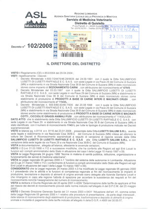 Lusetti Salumi Certificato CEE